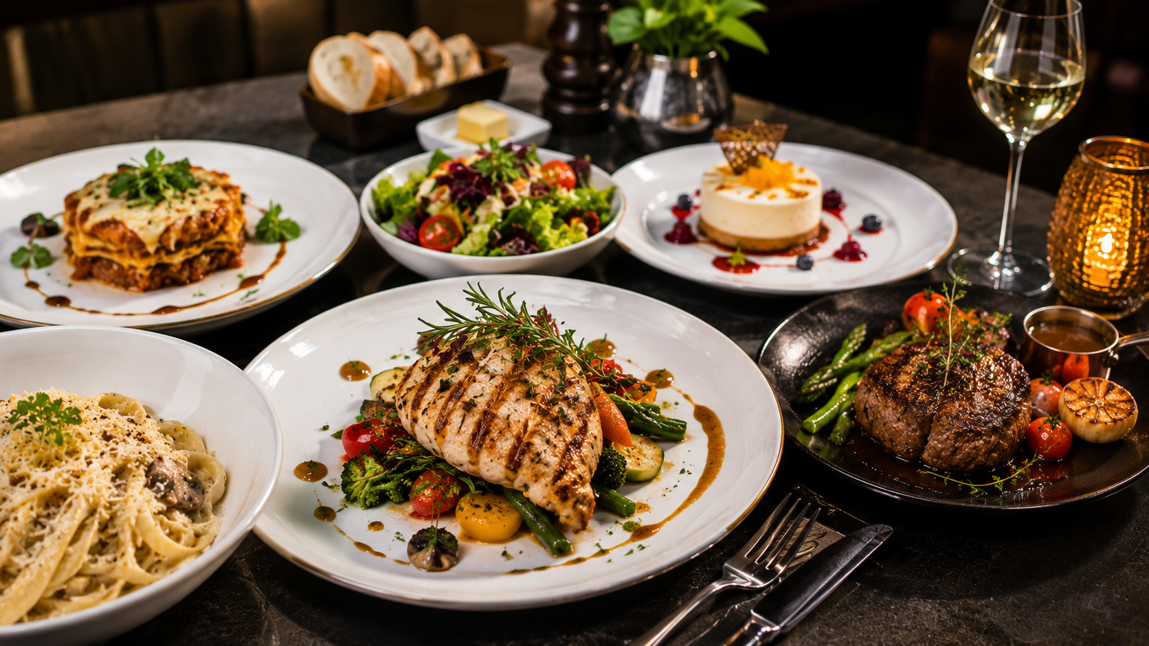 Continental dishes prepared for an event